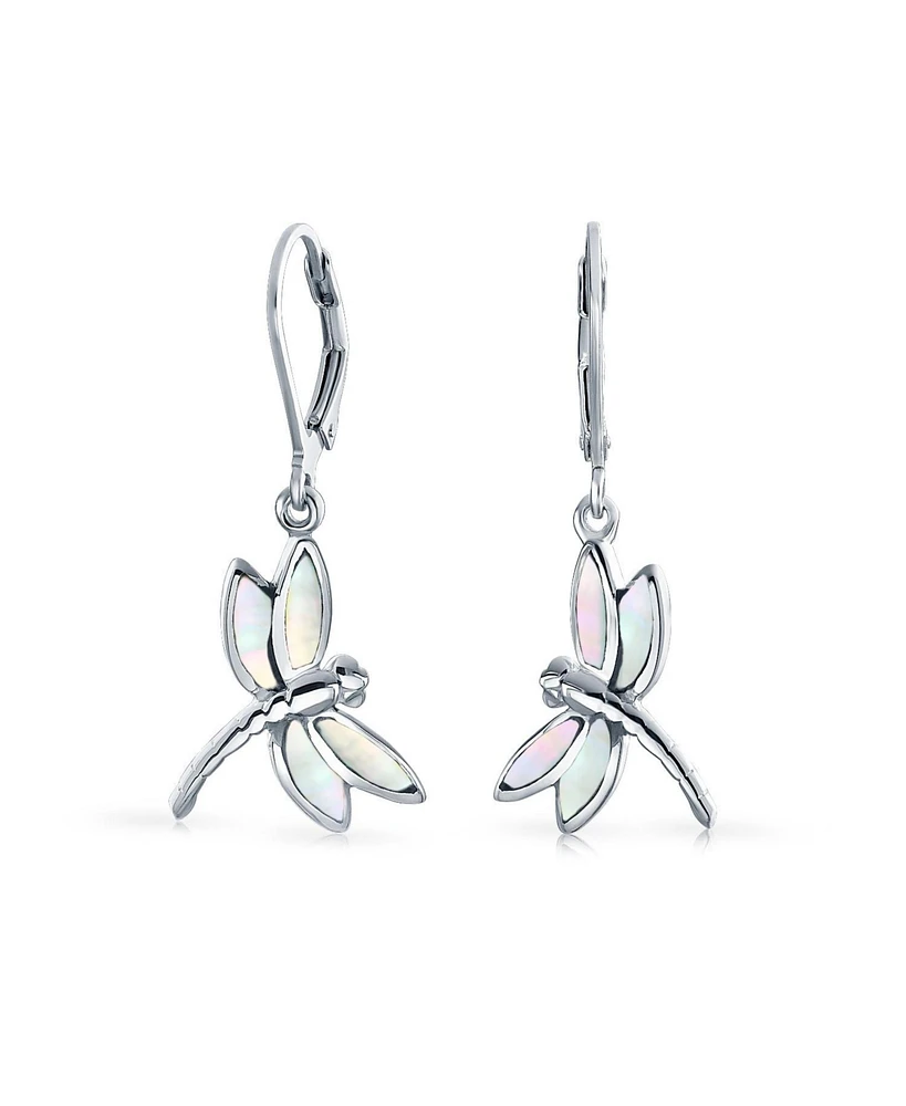 Bling Jewelry Dainty Butterfly Dragonfly Firefly Garden Iridescent White Mother of Pearl Shell Inlaid Drop Lever back Dangle Earrings For Women Teen S