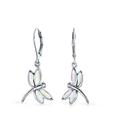 Bling Jewelry Dainty Butterfly Dragonfly Firefly Garden Iridescent White Mother of Pearl Shell Inlaid Drop Lever back Dangle Earrings For Women Sterli