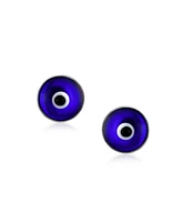 Bling Jewelry Spiritual Round Navy Blue Nazar Evil Eye Stud Earrings For Women Murano Glass Sterling Silver 9MM