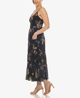 White Mark Women's V-neck Floral Print Maxi Dress