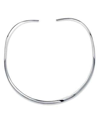 Basic Simple Thin Flat Choker Slider Open Collar Contoured Statement Necklace For Women .925 Silver Sterling 3MM