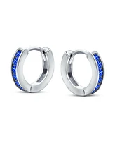 Bling Jewelry Blue Cubic Zirconia Cz Channel Set Small Huggie Hoop Earrings For Women Royal Blue Sterling Silver