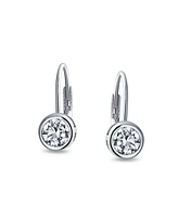 Bling Jewelry Dainty .50 Ct Round Bezel Cubic Zirconia Simulated Clear Cz Solitaire Dangle Drop Earrings Lever Back .925 Sterling Silver