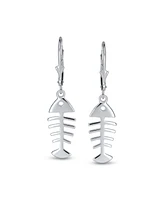 Bling Jewelry Nautical Vacation Ocean Sea Lever back Drop Dangle Skeleton Fishbone Fish Earrings For Women Sterling Silver