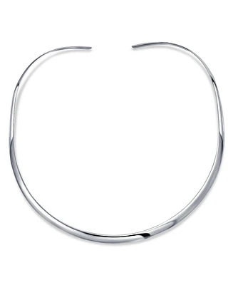 Basic Simple Thin Flat Choker Slider Open Collar Contoured Statement Necklace For Women .925 Silver Sterling 4MM