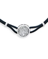 Bling Jewelry Round Disc Medallion Black Leather Celtic Sun Rising Wishing Tree Of Life Collar Necklace For Women Sterling Silver