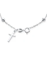 Thin Simple Religious Prayer Ball Beads Cross Rosary Bracelet For Women Teen .925 Sterling Silver