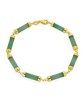 Bling Jewelry Asian Style Fine Jewelry Tube Bar Link Strand Green Natural Jade Bracelet For Women Gold Plated Sterling Silver 7.5 Inch