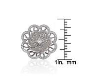 Suzy Levian New York Suzy Levian Sterling Silver Cubic Zirconia Large Pave Flower Stud Earrings