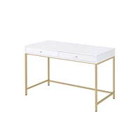 Ottey Vanity Desk in White High Gloss & Gold Finish