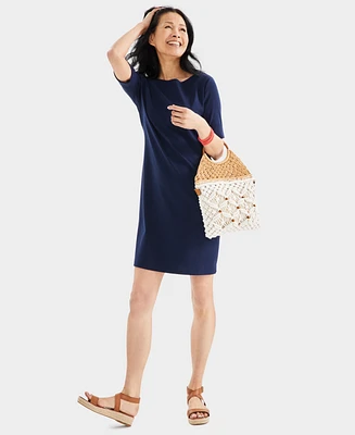Style & Co Women's Cotton Boat-Neck Elbow-Sleeve Dress, Created for Macy's