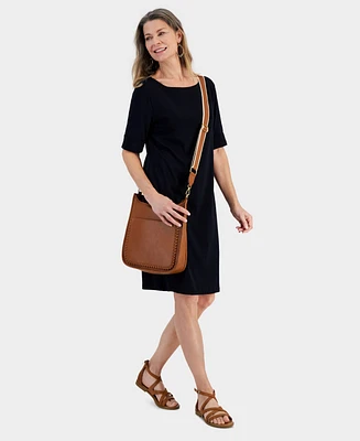 Style & Co Women's Cotton Boat-Neck Elbow-Sleeve Dress, Created for Macy's