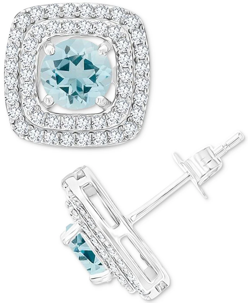 Gemstone & Lab-Grown White Sapphire (5/8 ct. t.w.) Square Halo Birthstone Stud Earrings Sterling Silver