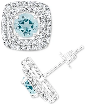 Gemstone & Lab-Grown White Sapphire (5/8 ct. t.w.) Square Halo Birthstone Stud Earrings Sterling Silver