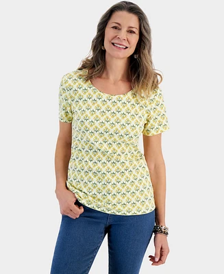 Style & Co Women's Printed Short Sleeve Scoop-Neck Top, Created for Macy's