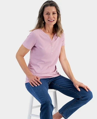 Style & Co Petite Pinstripe Henley T-Shirt, Created for Macy's