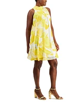 Robbie Bee Women's Printed Chiffon Mock-Neck Dress