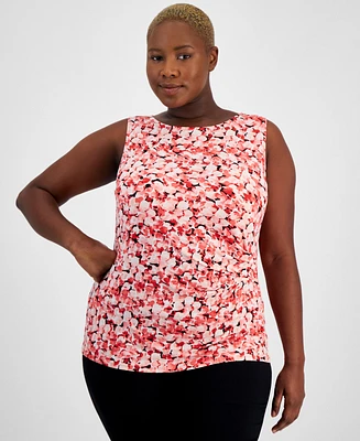 Anne Klein Plus Size Printed Scoop-Neck Sleeveless Top, Created for Macy's