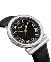 Salvatore Ferragamo Women's Swiss Gancino Black Leather Strap Watch 34mm