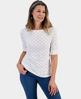 Style & Co Women's Printed Boat-Neck Elbow-Sleeve Top, Created for Macy's