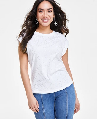 I.n.c. International Concepts Petite Dew Drop Cotton Roll-Sleeve Tee, Created for Macy's