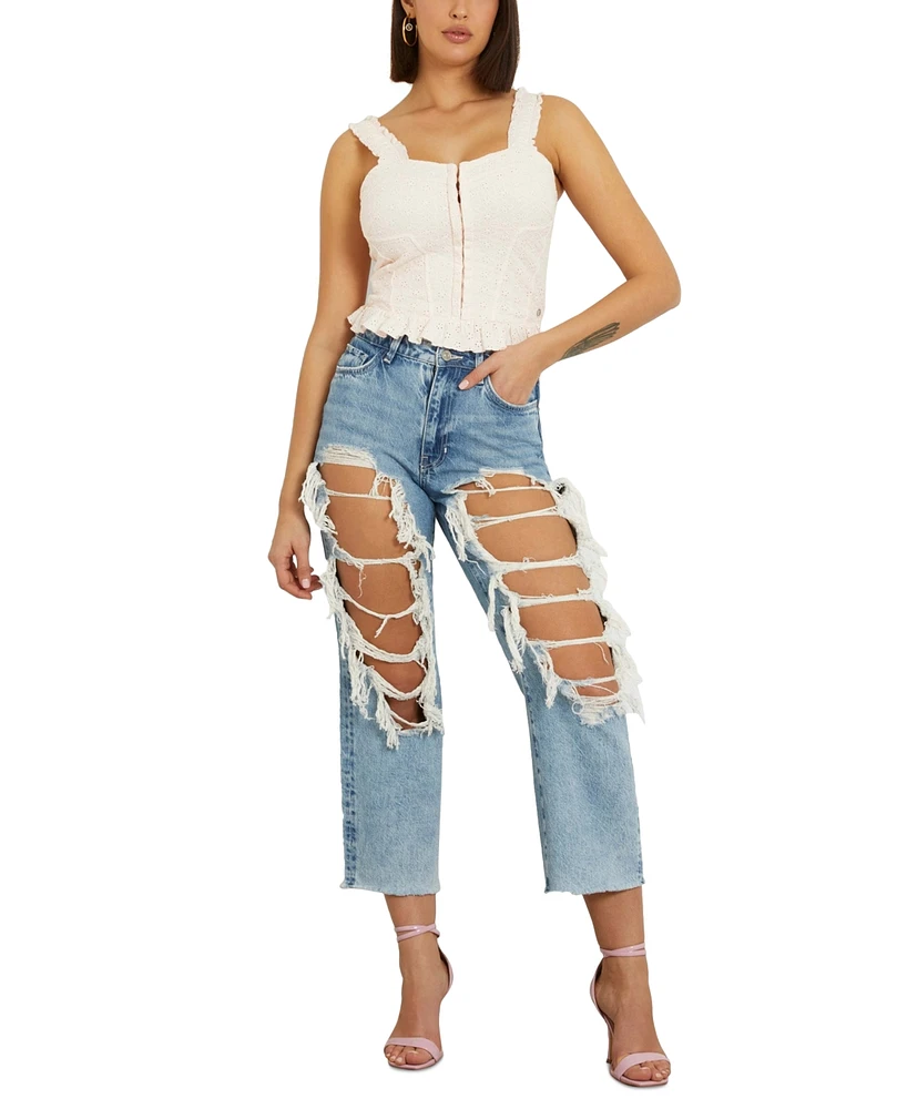 Guess Women's '90s High Rise Distressed Ankle Jeans