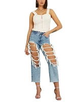 Guess Women's '90s High Rise Distressed Ankle Jeans