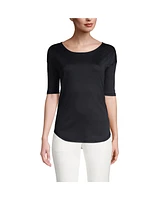 Lands' End Women's Supima Micro Modal Elbow Sleeve Balletneck Curved Hem Top