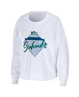 Women's Wear by Erin Andrews White Seattle Seahawks Domestic Cropped Long Sleeve T-shirt