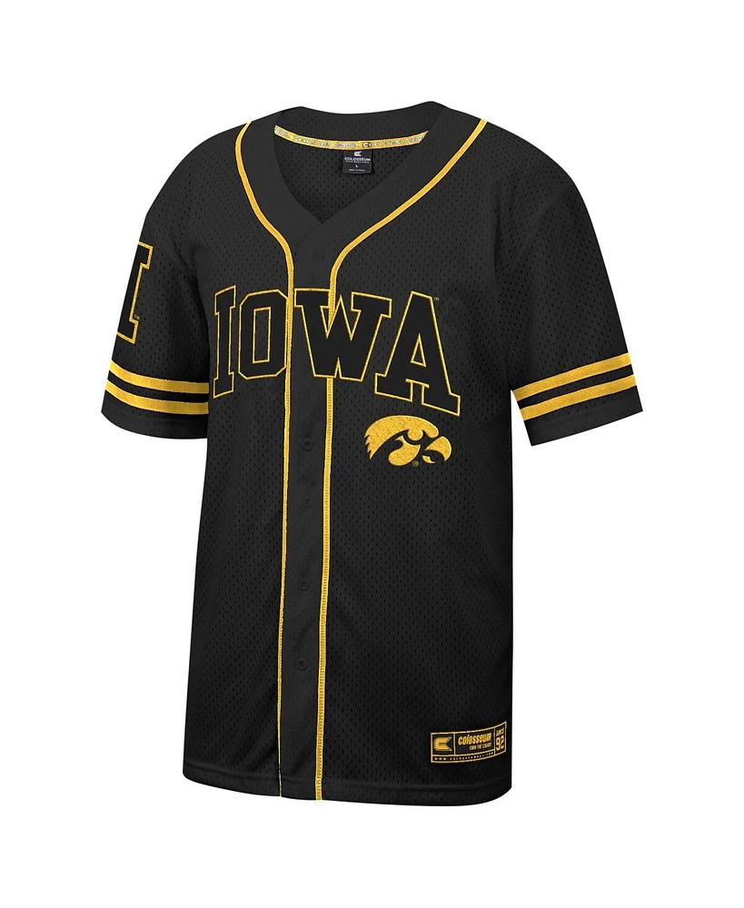 Men's Colosseum Black Iowa Hawkeyes Free Spirited Mesh Button-Up Baseball Jersey