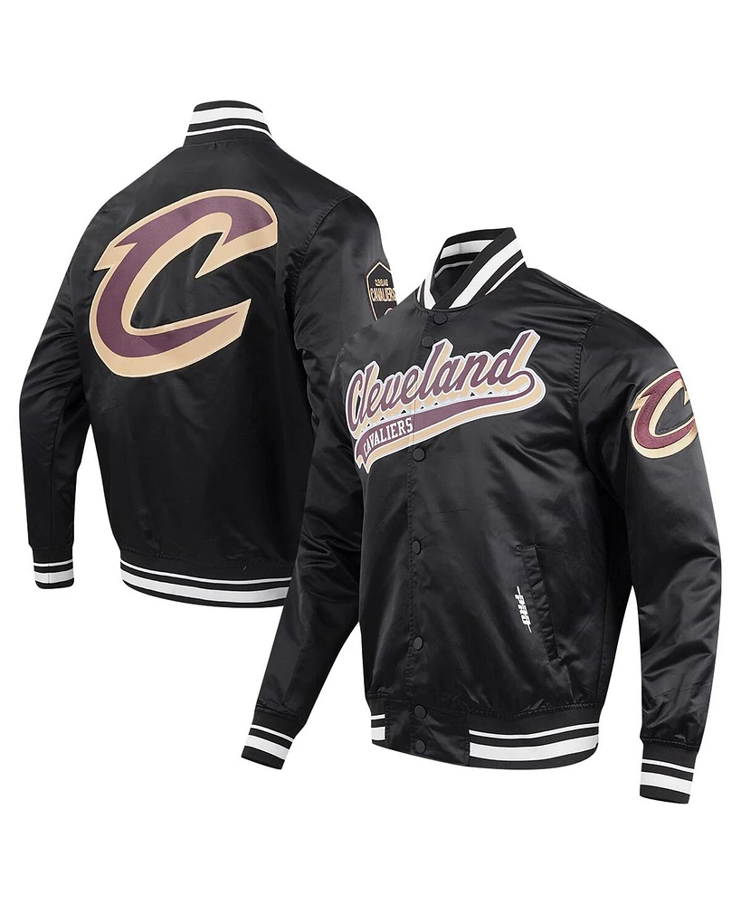 Men's Pro Standard Black Cleveland Cavaliers Script Tail Full-Snap Satin Varsity Jacket