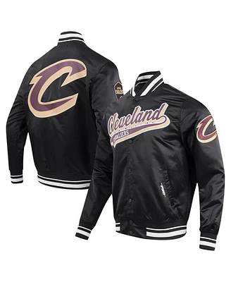 Men's Pro Standard Black Cleveland Cavaliers Script Tail Full-Snap Satin Varsity Jacket