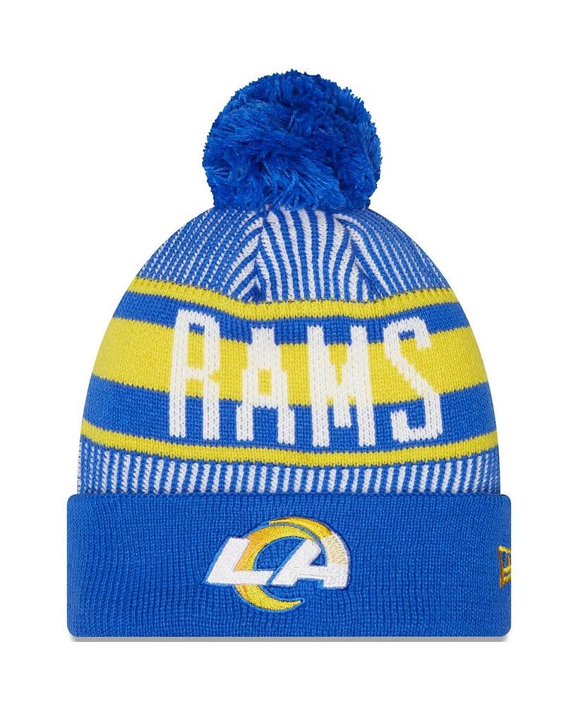 Men's New Era Royal Los Angeles Rams Striped Cuffed Knit Hat with Pom