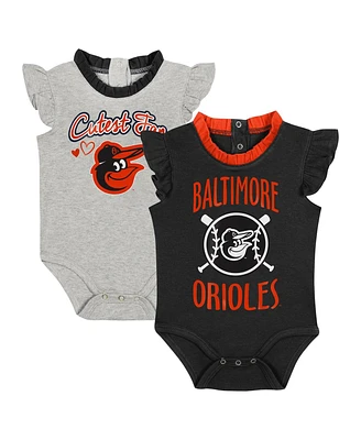 Baby Boys and Girls Fanatics Black, Gray Baltimore Orioles Two-Pack Fan Bodysuit Set