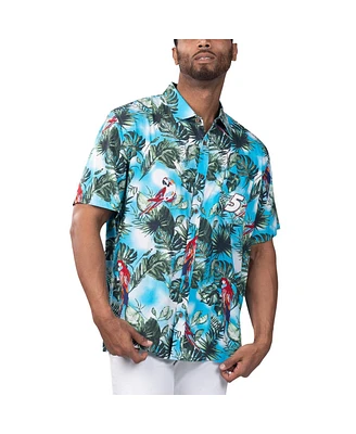 Men's Margaritaville Light Blue Kyle Larson Jungle Parrot Party Button-Up Shirt