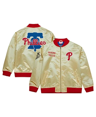 Men's Mitchell & Ness Gold Philadelphia Phillies Og 2.0 Lightweight Satin Full-Zip Jacket