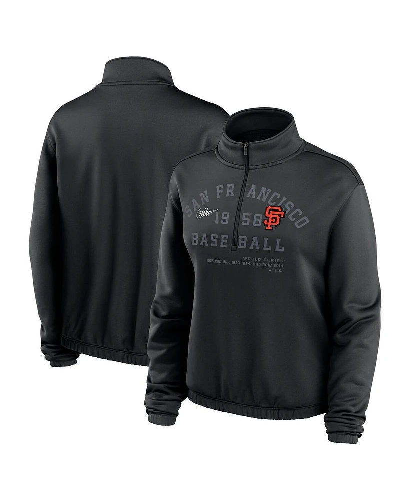 Women's Nike Black San Francisco Giants Rewind Splice Half-Zip Semi-Cropped Bubble Hem Sweatshirt