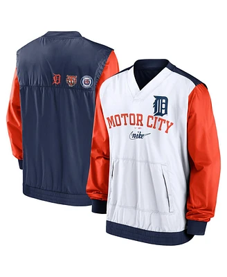 Men's Nike White, Navy Detroit Tigers Rewind Warmup V-Neck Pullover Jacket