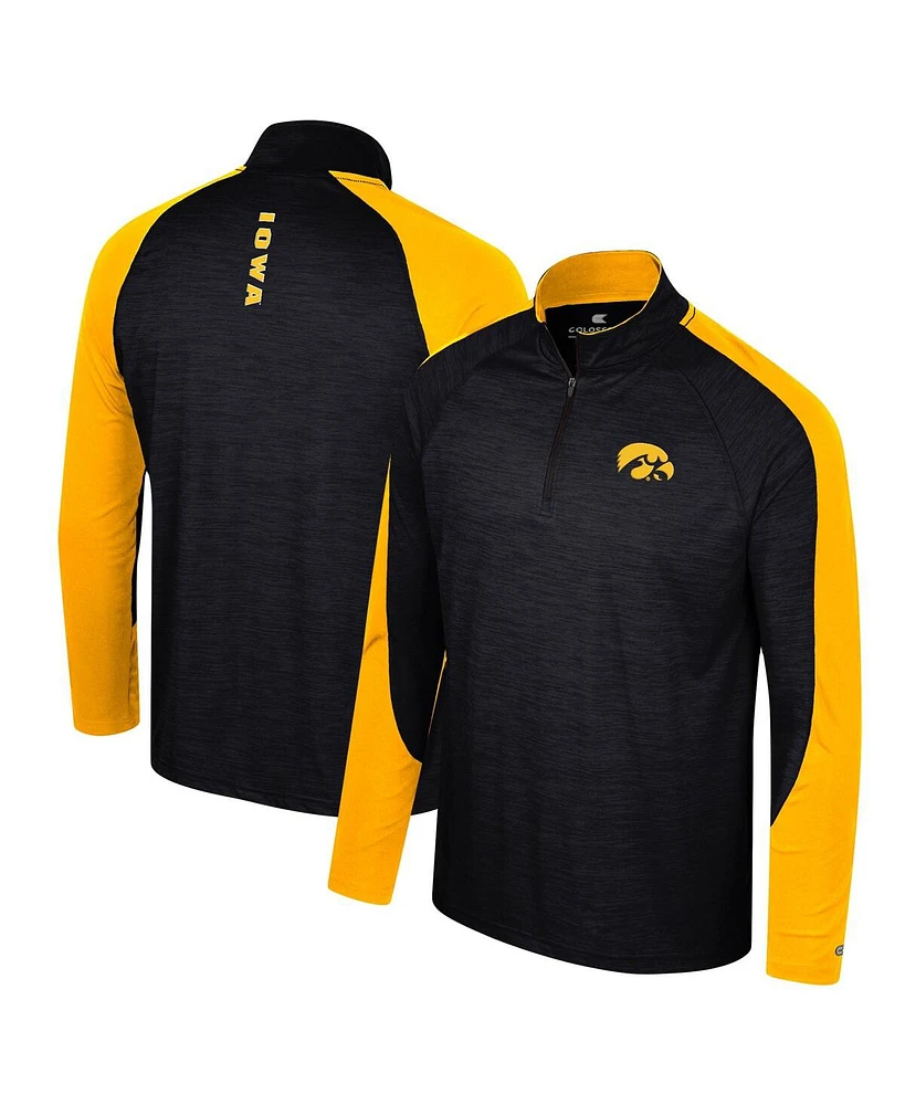 Men's Colosseum Black Iowa Hawkeyes Langmore Raglan Quarter-Zip Top