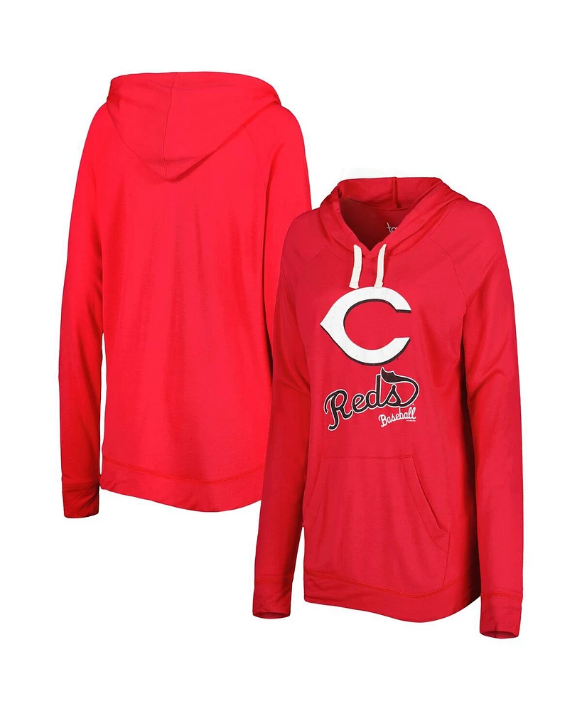 Women's Touch Red Distressed Cincinnati Reds Pre-Game Raglan Pullover Hoodie