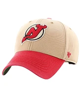 Men's '47 Brand Khaki, Red Distressed New Jersey Devils Dusted Sedgwick Mvp Adjustable Hat