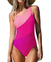 Cupshe Women's Color Contrast One Shoulder Cut Out Back Tummy Control Piece Swimsuit