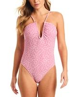 Jessica Simpson Women's Animal-Print Metallic-Threaded One-Piece Swimsuit