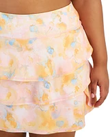 Id Ideology Plus Dreamy Bubble-Printed Tiered Flounce Pull-On Skort, Created for Macy's