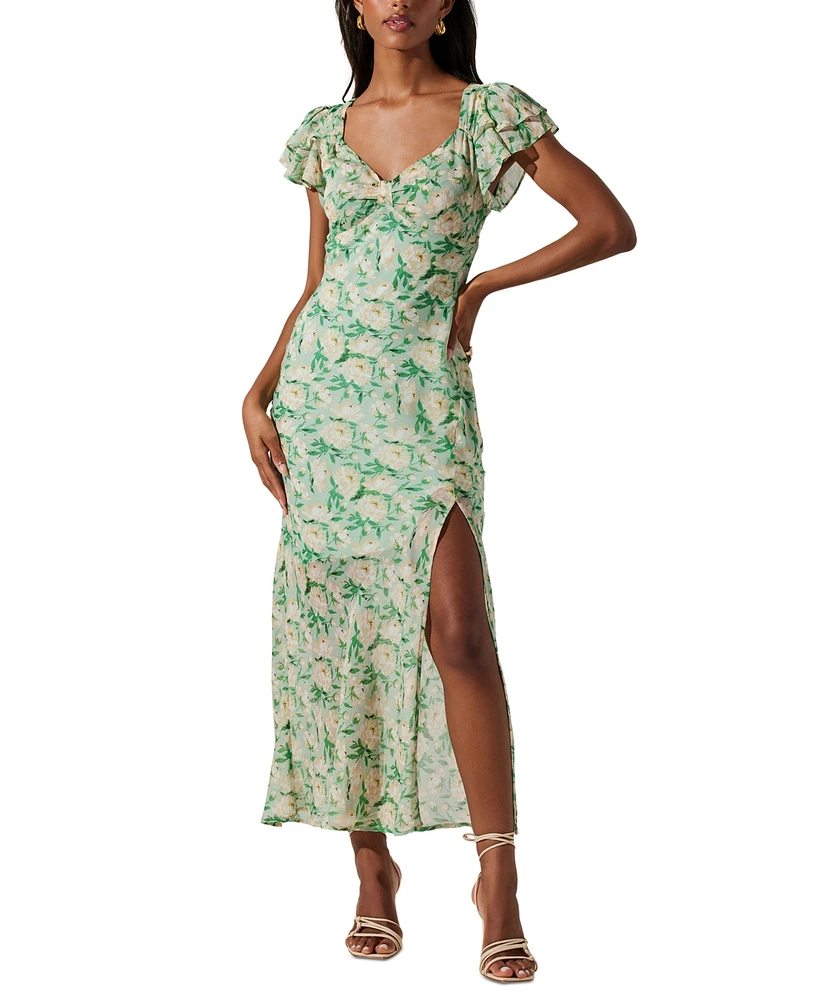 Astr the Label Women's Maisy Floral Print Flutter Sleeve Midi Dress