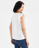 Style & Co Women's Cotton Gauze Flutter Sleeve Top, Created for Macy's