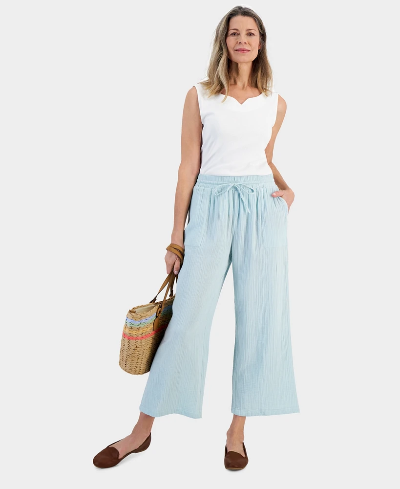 Style & Co Women's Cotton Gauze Wide-Leg Pants, Created for Macy's