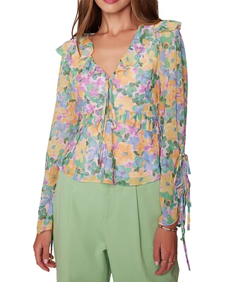 Lost + Wander Women's Florescence Floral Print Ruffled Top - Yellow