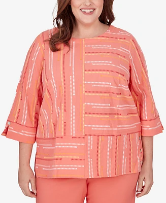 Alfred Dunner Plus Neptune Beach Geometric Blouse with Button Details