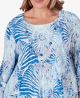 Alfred Dunner Plus Size Neptune Beach Seashell Embellished Top with Necklace